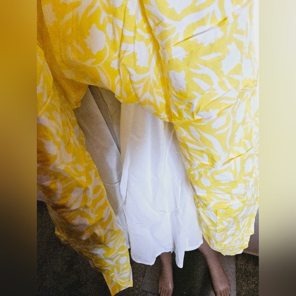 NWT PINK CITY PRINTS V Neck Midi Jasmine Dress in Yellow Lemon Tulip XS S M - Picture 4 of 7